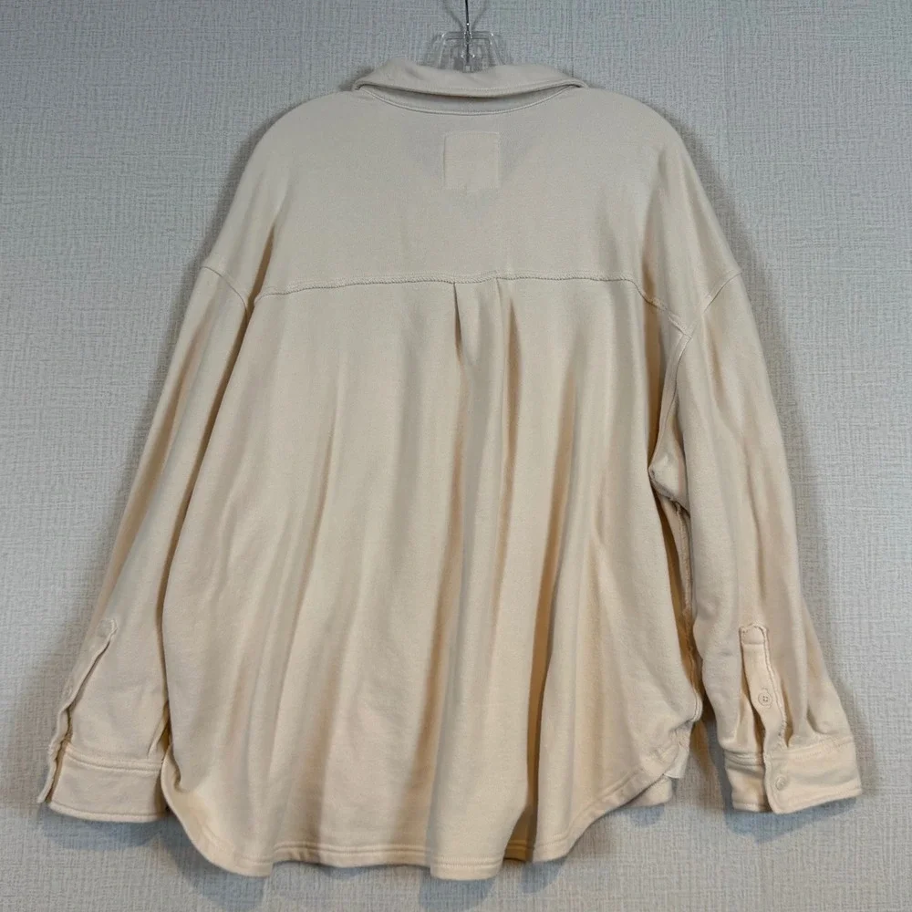 Aerie‎ Women Cream Beige Oversized Fleece Shirt Jacket Shacket Large Long Sleeve